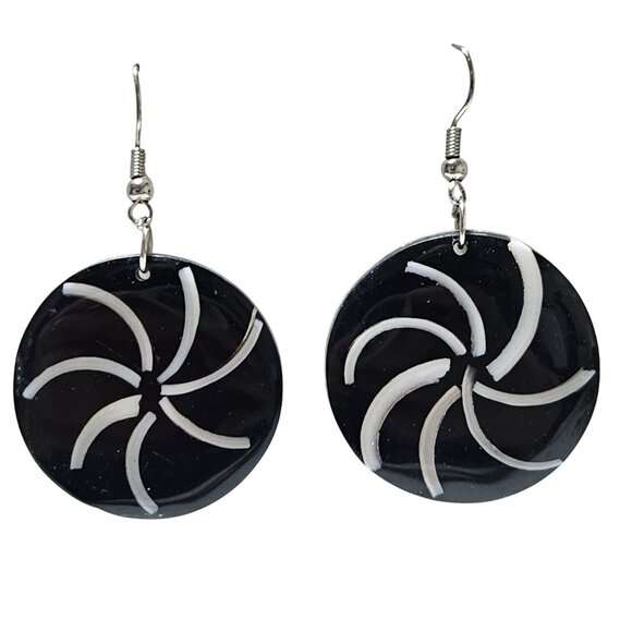 Elegant Black White Swirl Pattern Drop Earrings Statement Fashion Jewelry Women - Picture 1 of 4